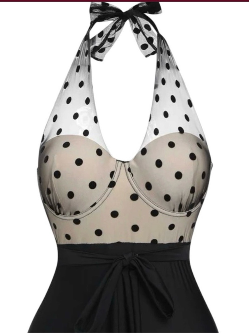 RETRO STAGE | NEW Black 1950S Halter Polka Dot Mesh One-Piece Swimsuit XL NWT